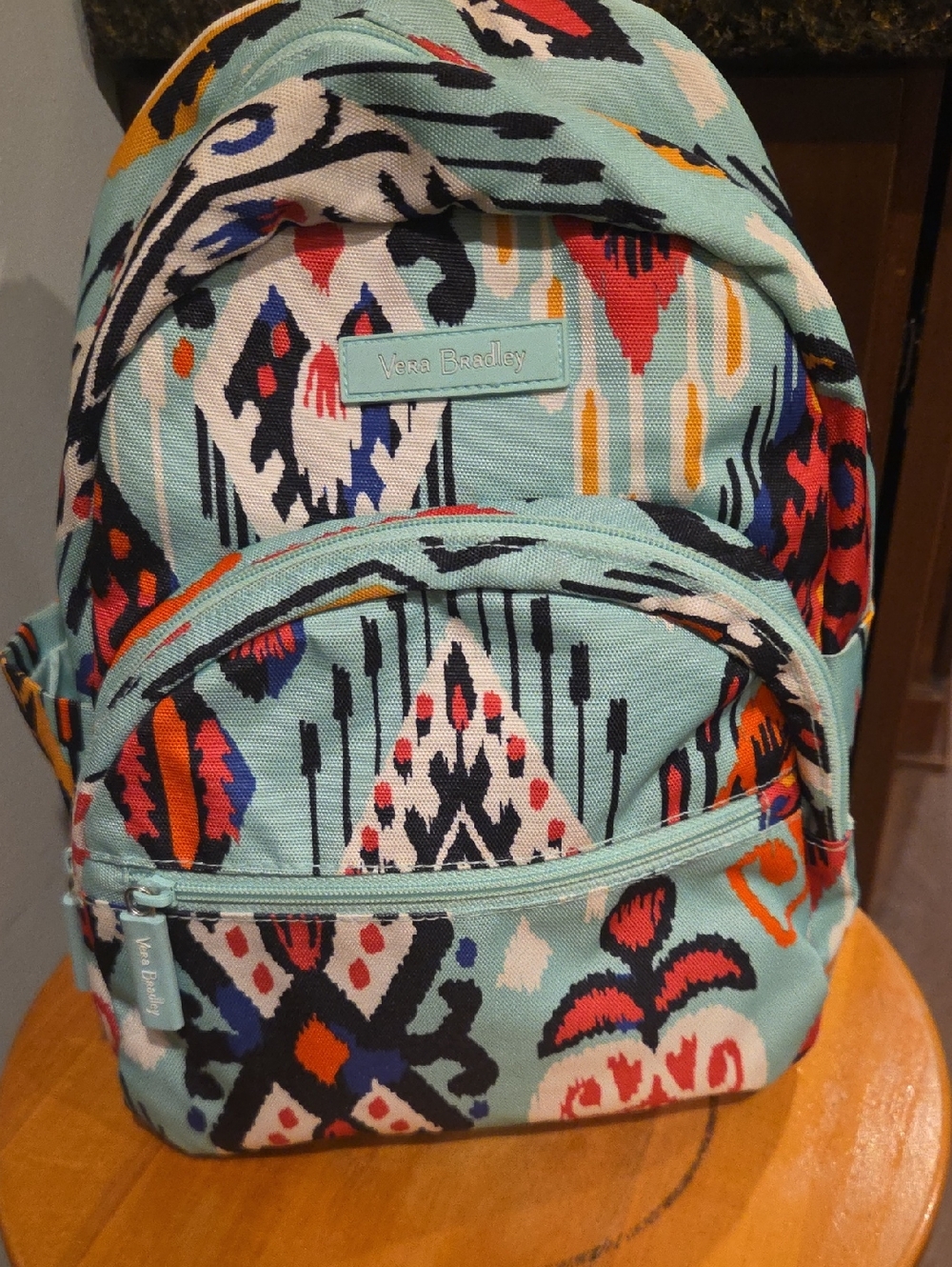 Vera Bradley Aqua Ikat Pattern Mini Backpack with Multicolor Accents